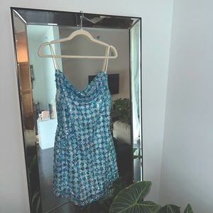 Selfie Leslie cowl neck mini disco dress